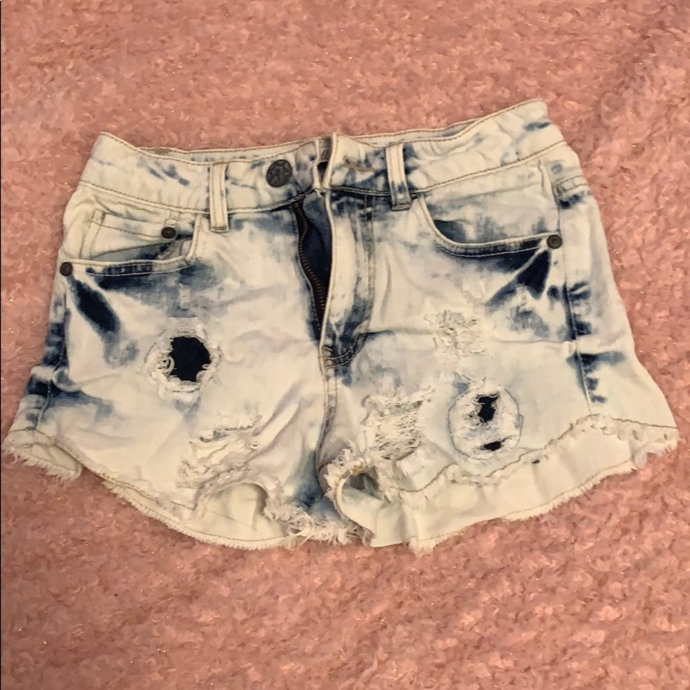 Distressed jean shorts